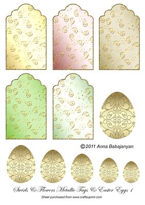 Swirls & Flowers Metallic Tags & Easter Eggs 1
