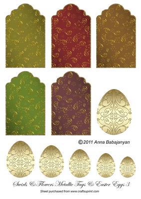 Swirls & Flowers Metallic Tags & Easter Eggs 3