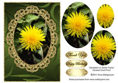 Dandelion in Swirly Frame Pyramid Card Front