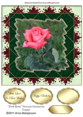 Pink Rose Various Occasions Topper