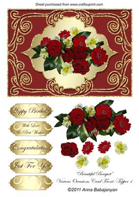 Beautiful Bouquet Various Occasions Card Front/ Topper 1