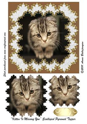 Kitten is Missing You Scalloped Pyramid Topper