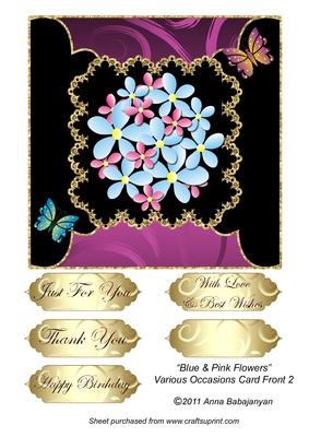 Blue & Pink Flowers Various Occasions Card Front 2