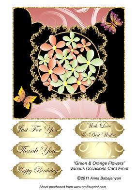 Green & Orange Flowers Various Occasions Card Front