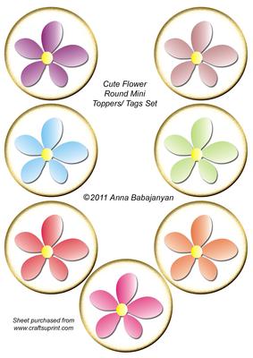 Cute Flower Round Mini Toppers / Tags Set