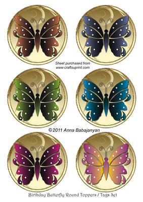 Birthday Butterfly Round Toppers/ Tags Set