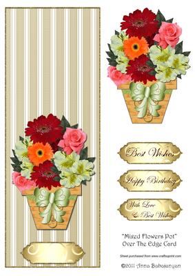 Mixed Flowers Pot Over the Edge Card