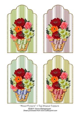 Mixed Flowers 4 Tag Shaped Toppers