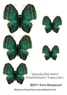 Butterfly with Swirls Embellishments / Toppers Set 1
