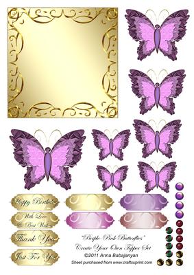 Purple-pink Butterflies Create Your Own Topper Set