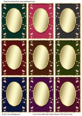 Oval Frame with Side Swirly Flowers Atc Card Fronts