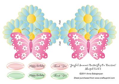 Joyful Summer Butterfly on Daisies Shaped Card 1