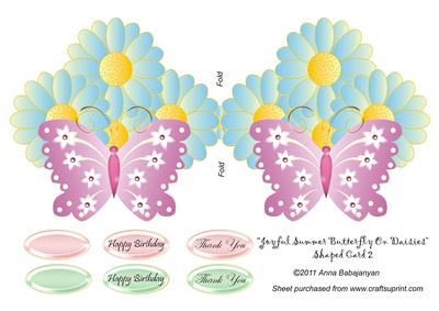 Joyful Summer Butterfly on Daisies Shaped Card 2