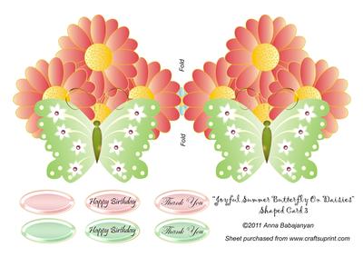 Joyful Summer Butterfly on Daisies Shaped Card 3