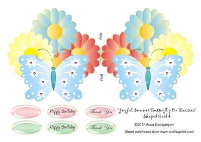 Joyful Summer Butterfly on Daisies Shaped Card 4