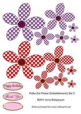 Polka Dot Flower Embellishment Set 3