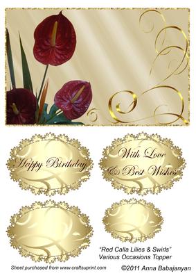 Red Calla Lilies & Swirls Various Occasions Topper 1