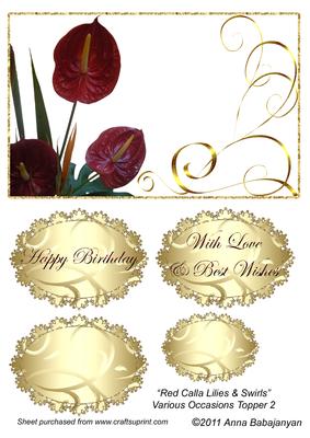 Red Calla Lilies & Swirls Various Occasions Topper 2