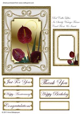 Red Calla Lilies in Swirly Vintage Frame Card Front Insert
