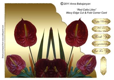 Red Calla Lilies Wavy Edge Cut & Fold Corner Card
