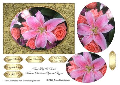 Pink Lily & Roses Various Occasions Pyramid Topper