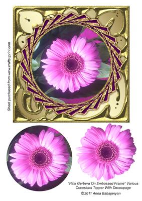 Pink Gerbera on Embossed Frame Various Occasions Topper Wi