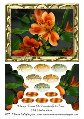 Orange Flowers on Embossed Gold Frame Side Stacker Card
