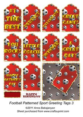 Football Patterned Sport Greeting Tags 3
