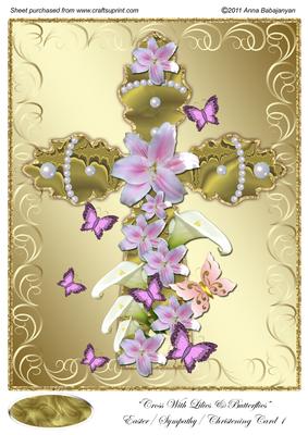 Cross with Lilies & Butterflies Easter/ Sympathy/ Christen