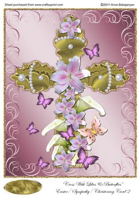 Cross with Lilies & Butterflies Easter/ Sympathy/ Christen