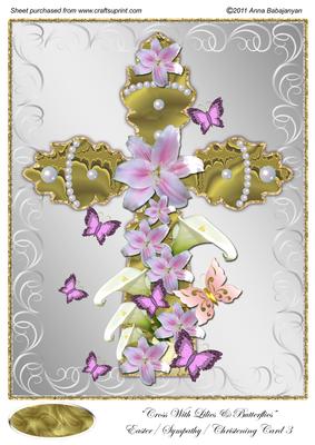 Cross with Lilies & Butterflies Easter/ Sympathy/ Christen