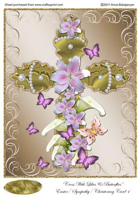 Cross with Lilies & Butterflies Easter/ Sympathy/ Christen