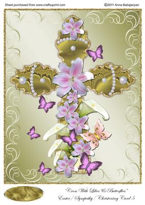 Cross with Lilies & Butterflies Easter/ Sympathy/ Christen