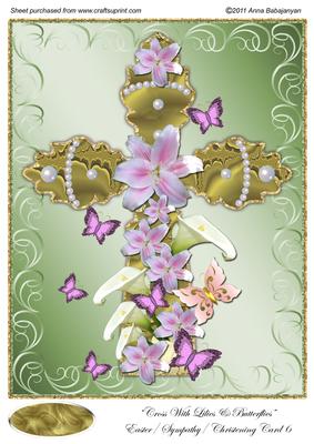 Cross with Lilies & Butterflies Easter/ Sympathy/ Christen