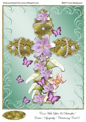 Cross with Lilies & Butterflies Easter/ Sympathy/ Christen