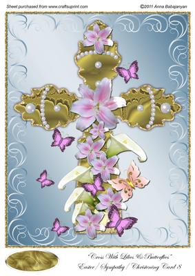 Cross with Lilies & Butterflies Easter/ Sympathy/ Christen
