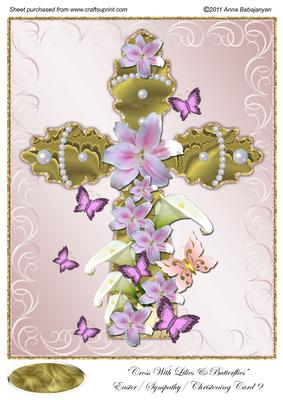 Cross with Lilies & Butterflies Easter/ Sympathy/ Christen