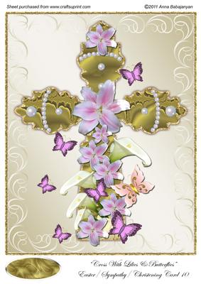 Cross with Lilies & Butterflies Easter/ Sympathy/ Christen