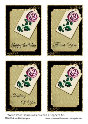 Retro Rose Various Occasions 4 Toppers Set