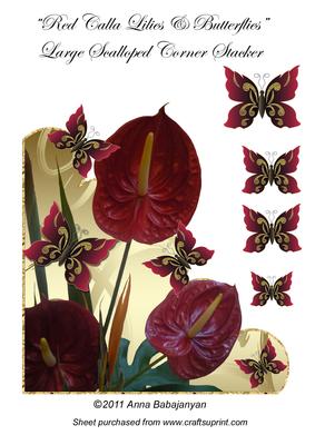 Red Calla Lilies & Butterflies Large Scalloped Corner Stac