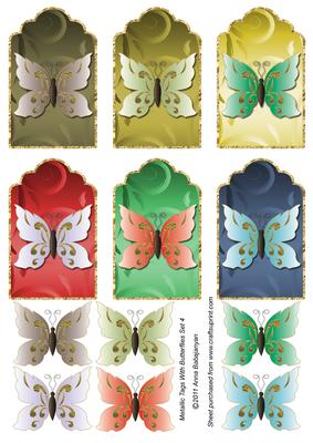 Metallic Tags with Butterflies Set 4