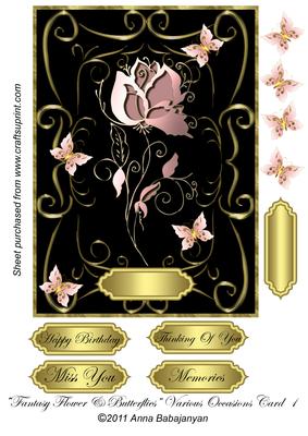 Fantasy Flower & Butterflies Various Occasions Card 1