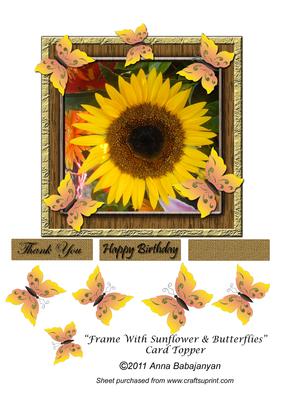 Frame with Sunflower & Butterflies Card Topper