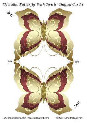 Metallic Butterfly with Swirls Shaped Card 1