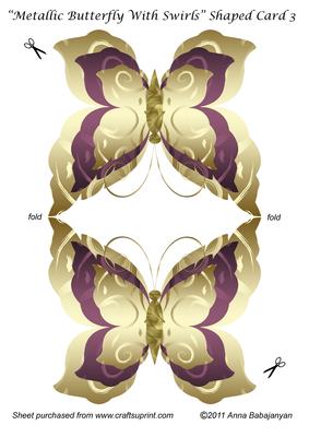 Metallic Butterfly with Swirls Shaped Card 3