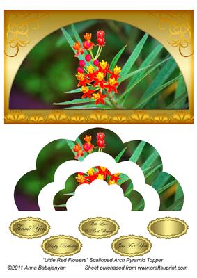 Little Red Flowers Scalloped Arch Pyramid Topper