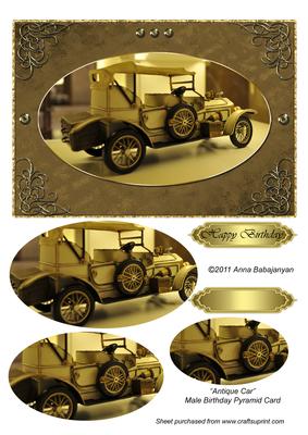 Antique Car Male Birthday Pyramid Card