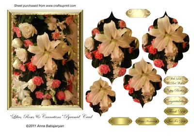 Lilies,roses & Carnations Pyramid Card