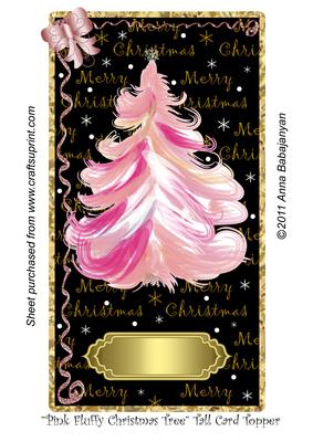 Pink Fluffy Christmas Tree Tall Card Topper