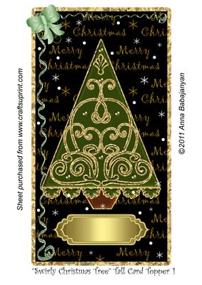 Swirly Christmas Tree Tall Card Topper 1